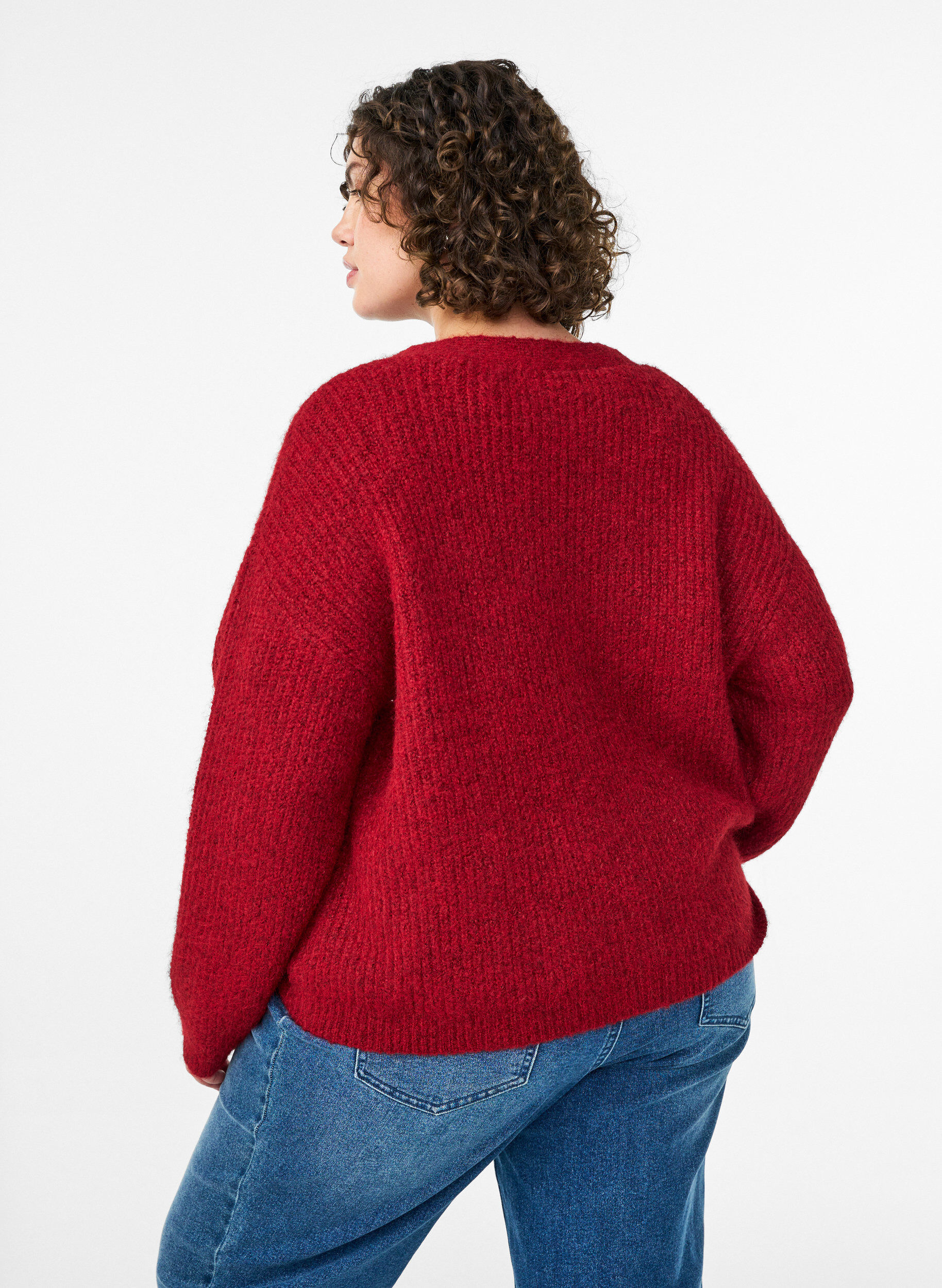 ZizziV-hals cardigan van breisel, Rood, Model image number 2