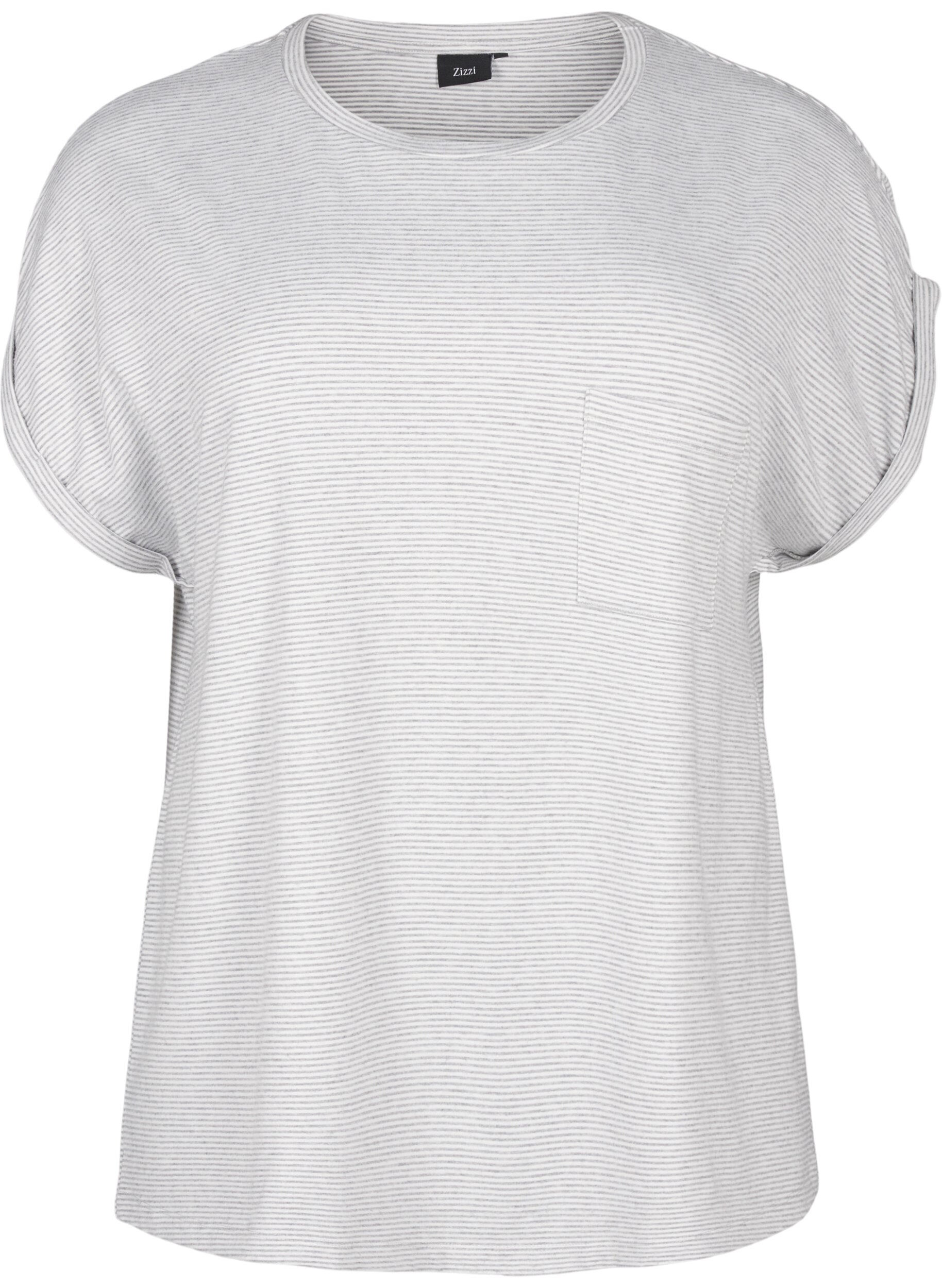 ZizziGestreept nachthemd met korte mouwen, Grijs, Packshot image number 0