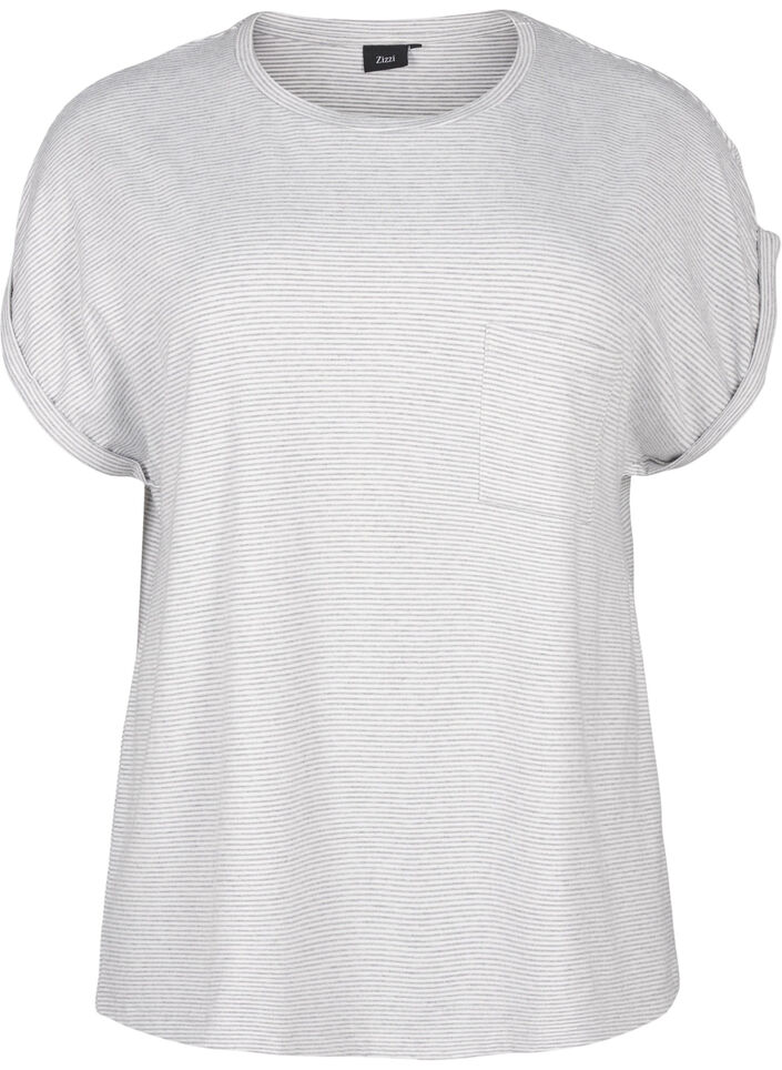 Gestreept nachthemd met korte mouwen, Grijs, Packshot image number 0