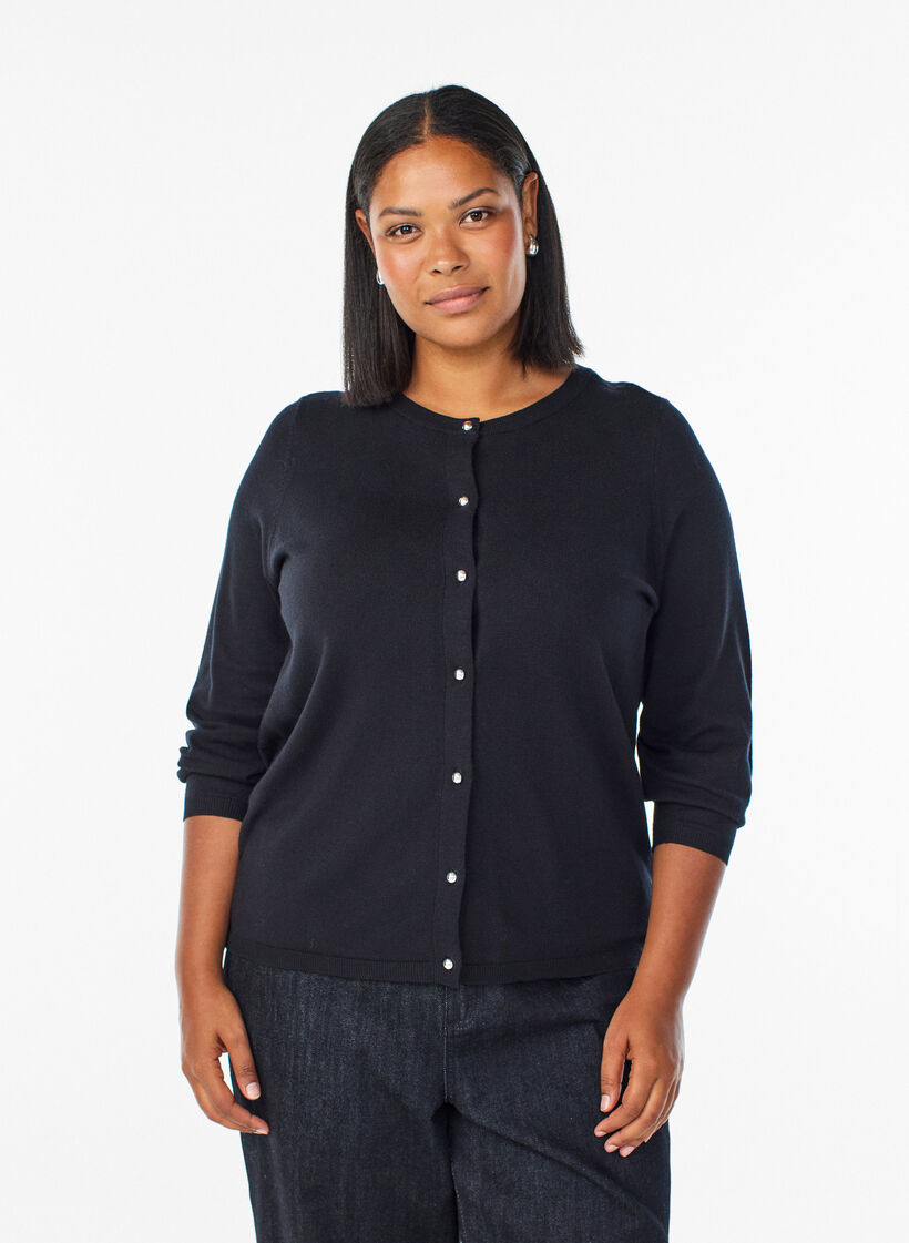 Cardigan met ronde knopen, Zwart, Model image number 0