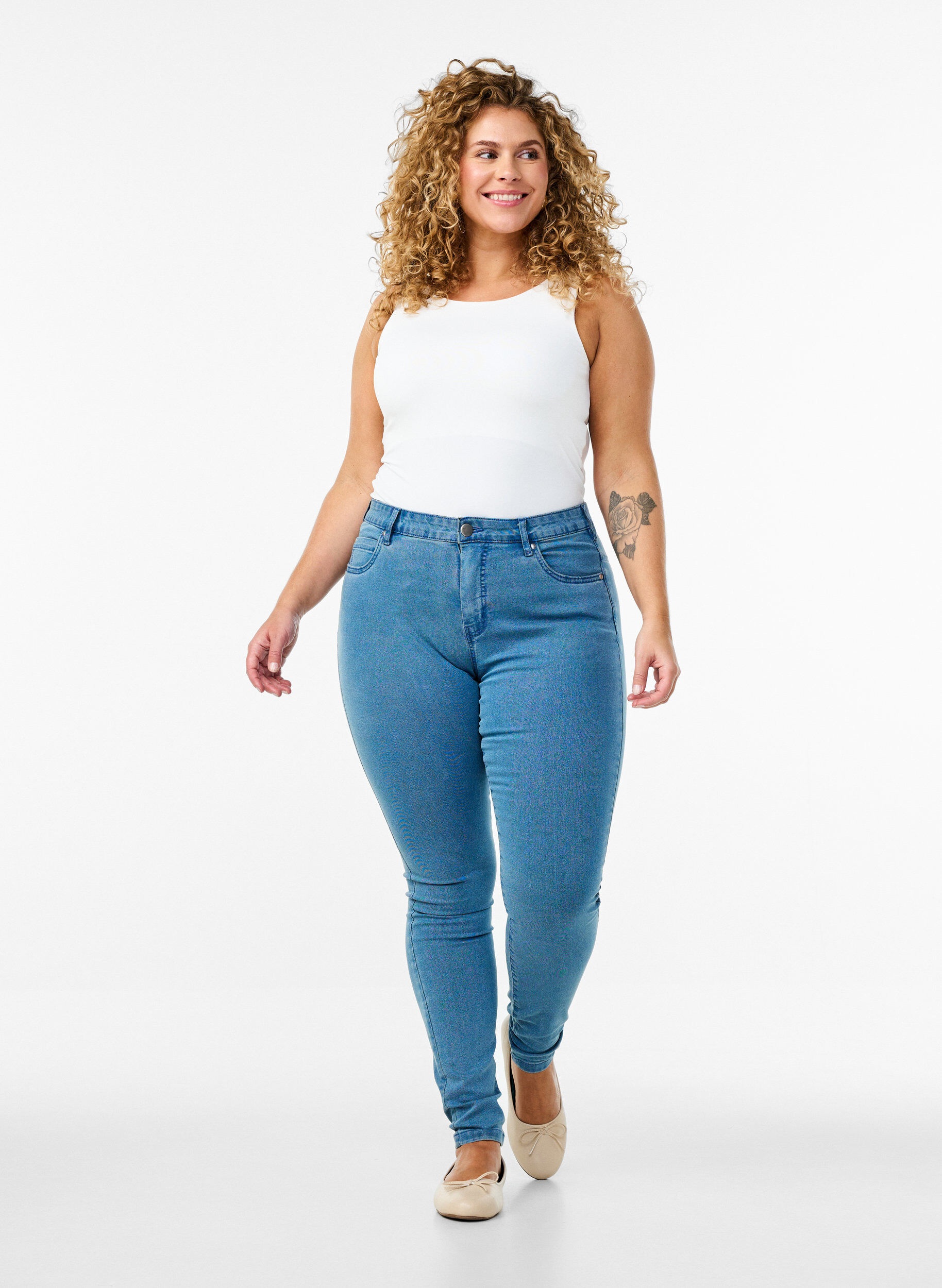 super slim fit Amy jeans met hoge taille, Blauw, Model