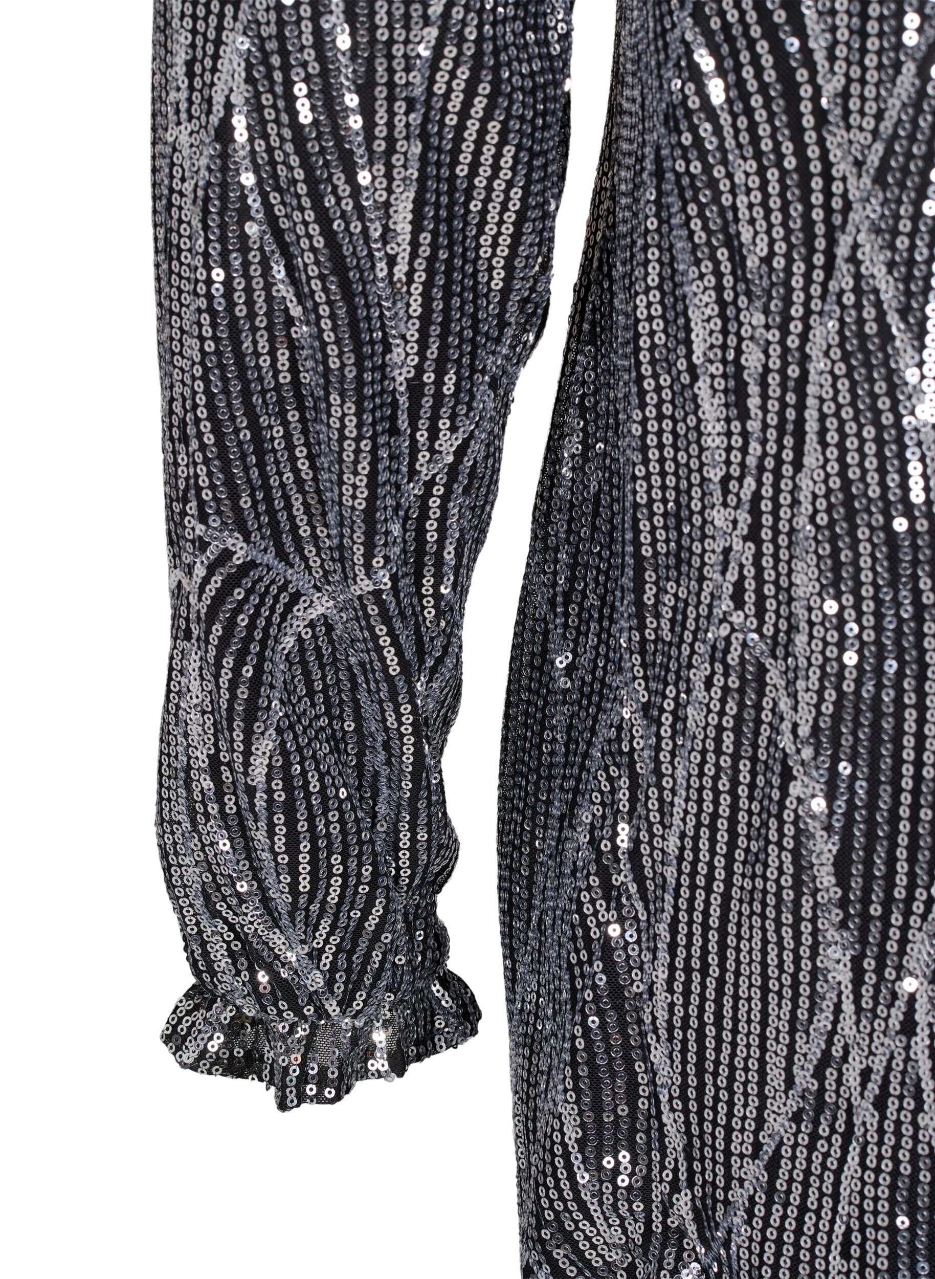 ZizziLange mouwen paillettenjurk met patronen, Silver Sequins, Packshot image number 3