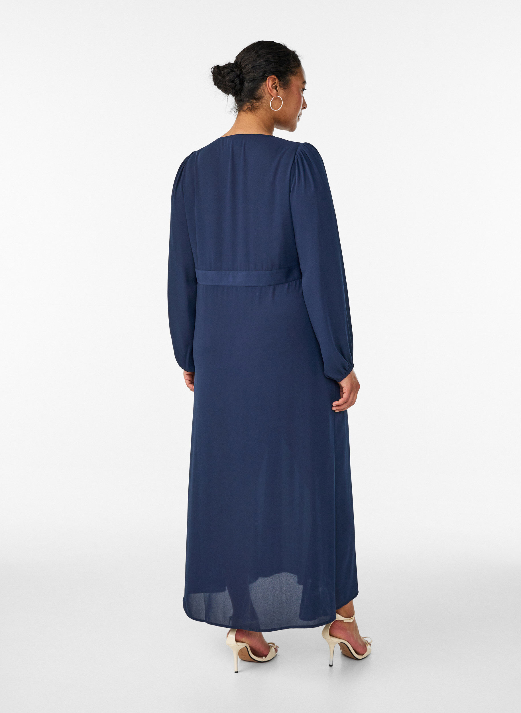 ZizziMaxijurk met overslaghals en lange mouwen, Blauw, Model image number 1