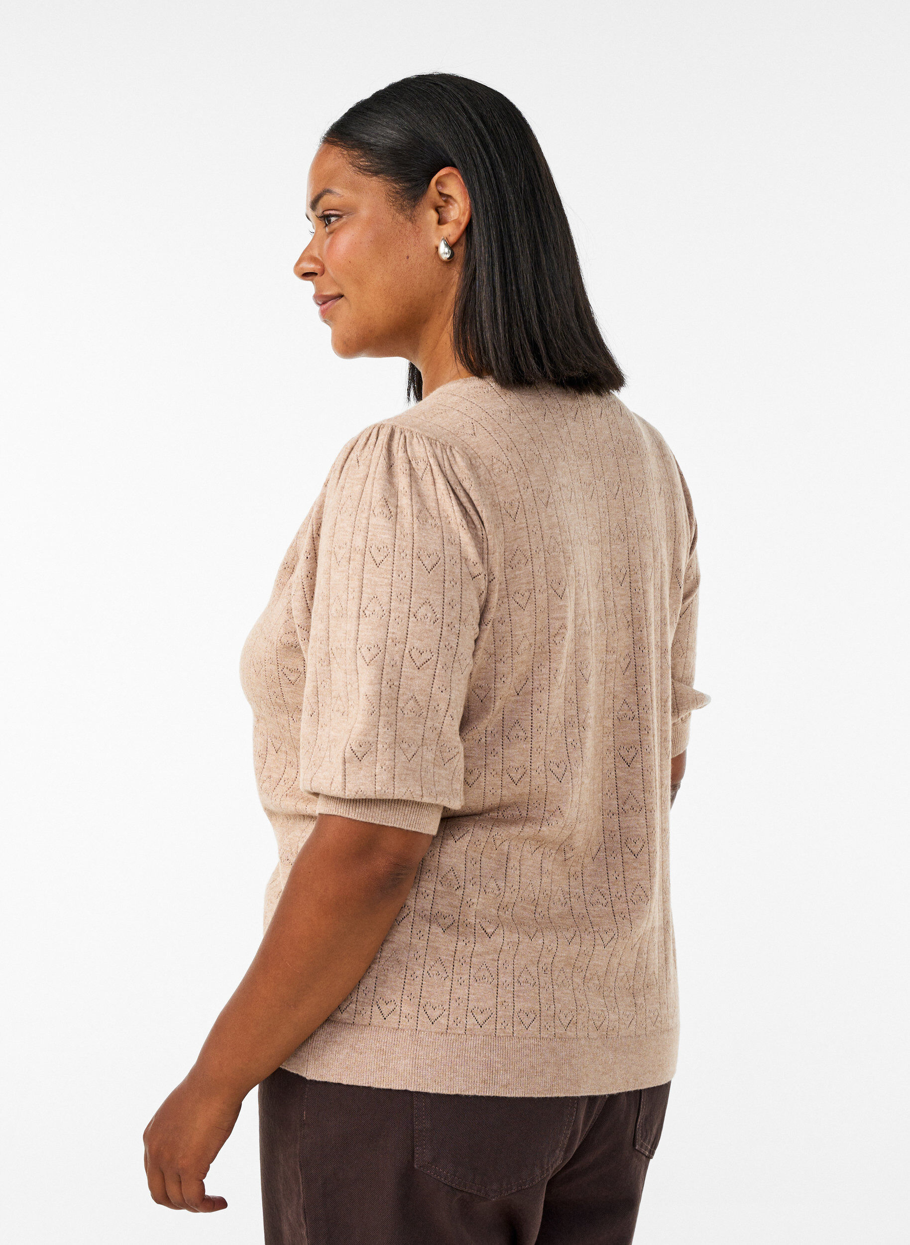 ZizziBlouse en maille pointelle &agrave; manches courtes, Beige, Model image number 2