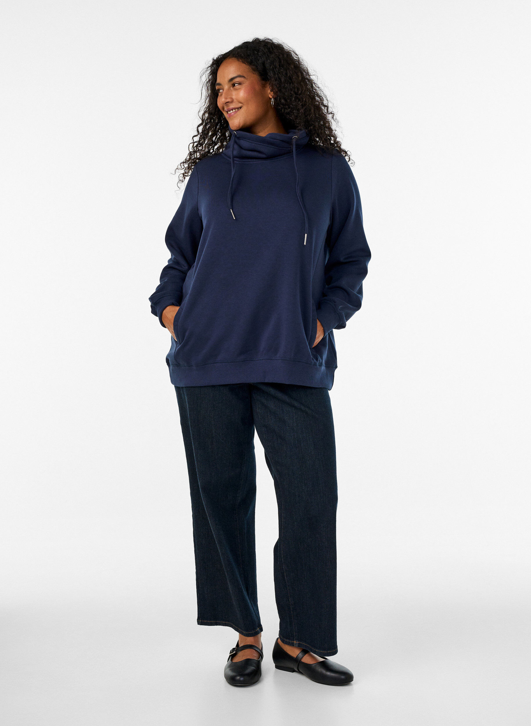 ZizziSweatshirt met hoge kraag en zakken, Blauw, Model image number 1