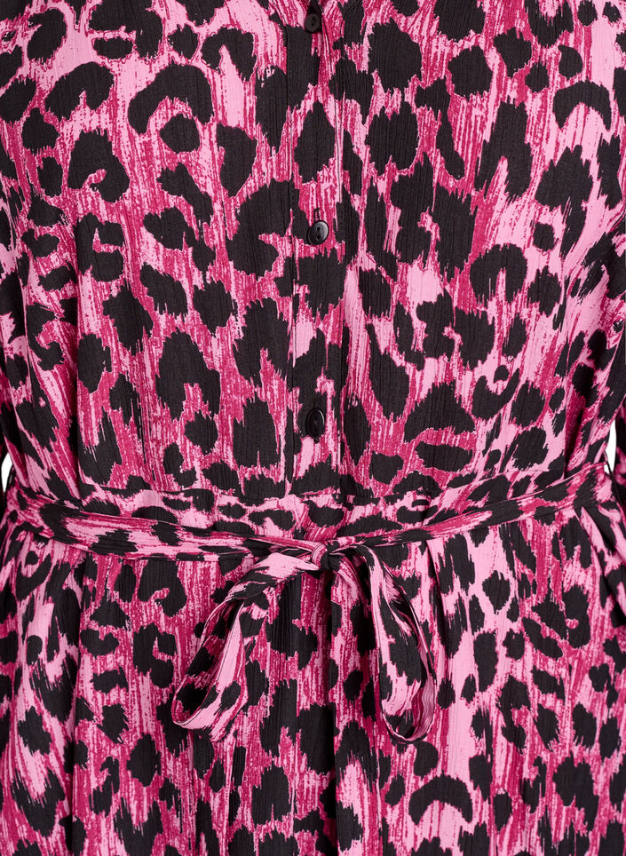 Midi jurk met knoopsluiting en strikceintuur, Roze, Packshot image number 2