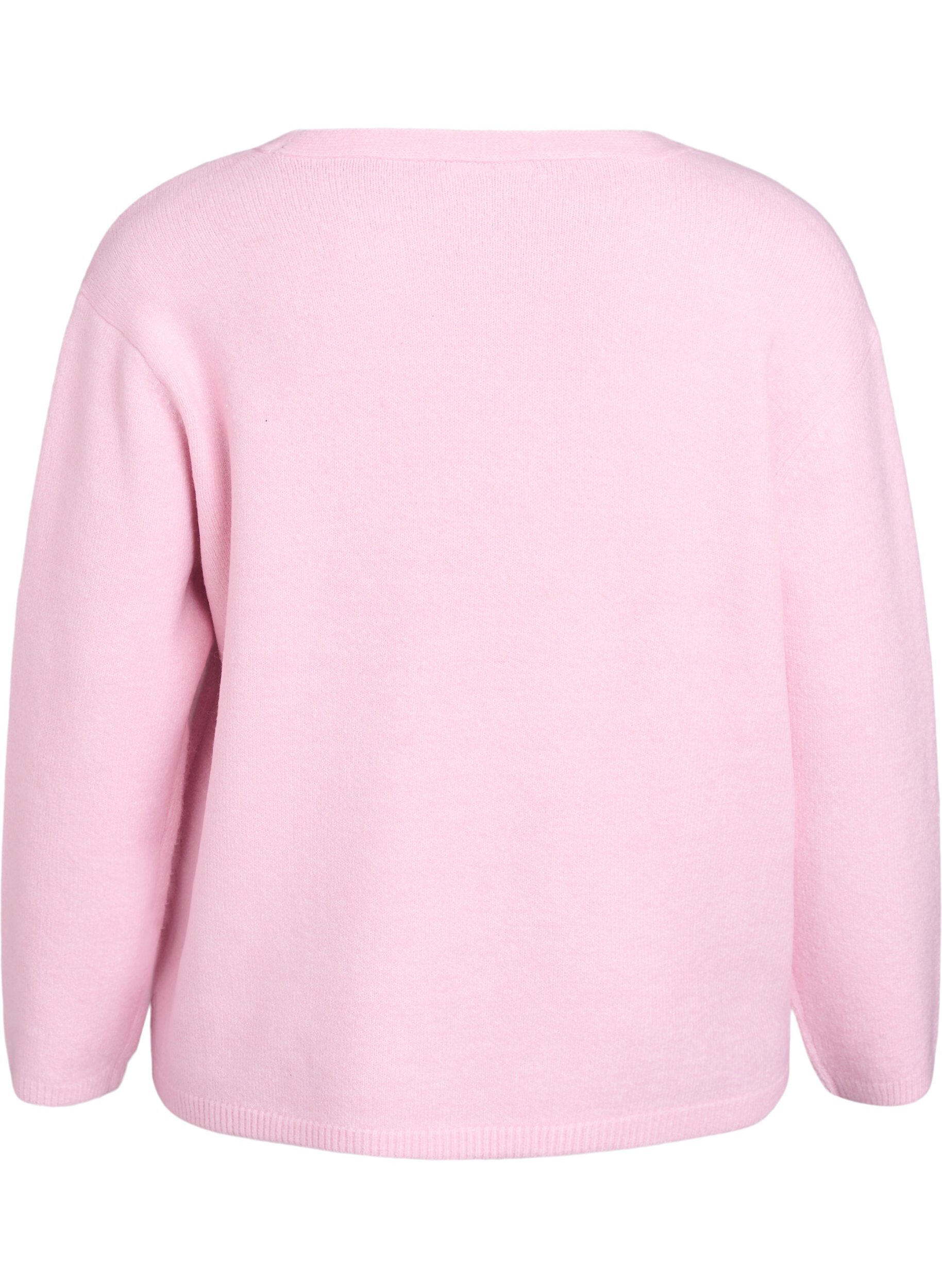 ZizziCardigan met V-hals en geborduurde bloemen, Roze, Packshot image number 1