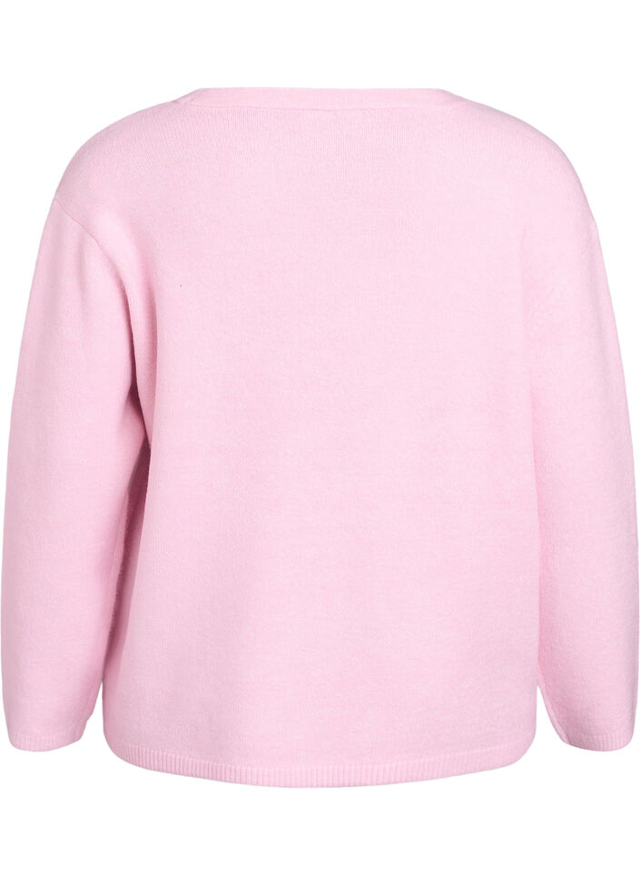 Cardigan met V-hals en geborduurde bloemen, Roze, Packshot image number 1