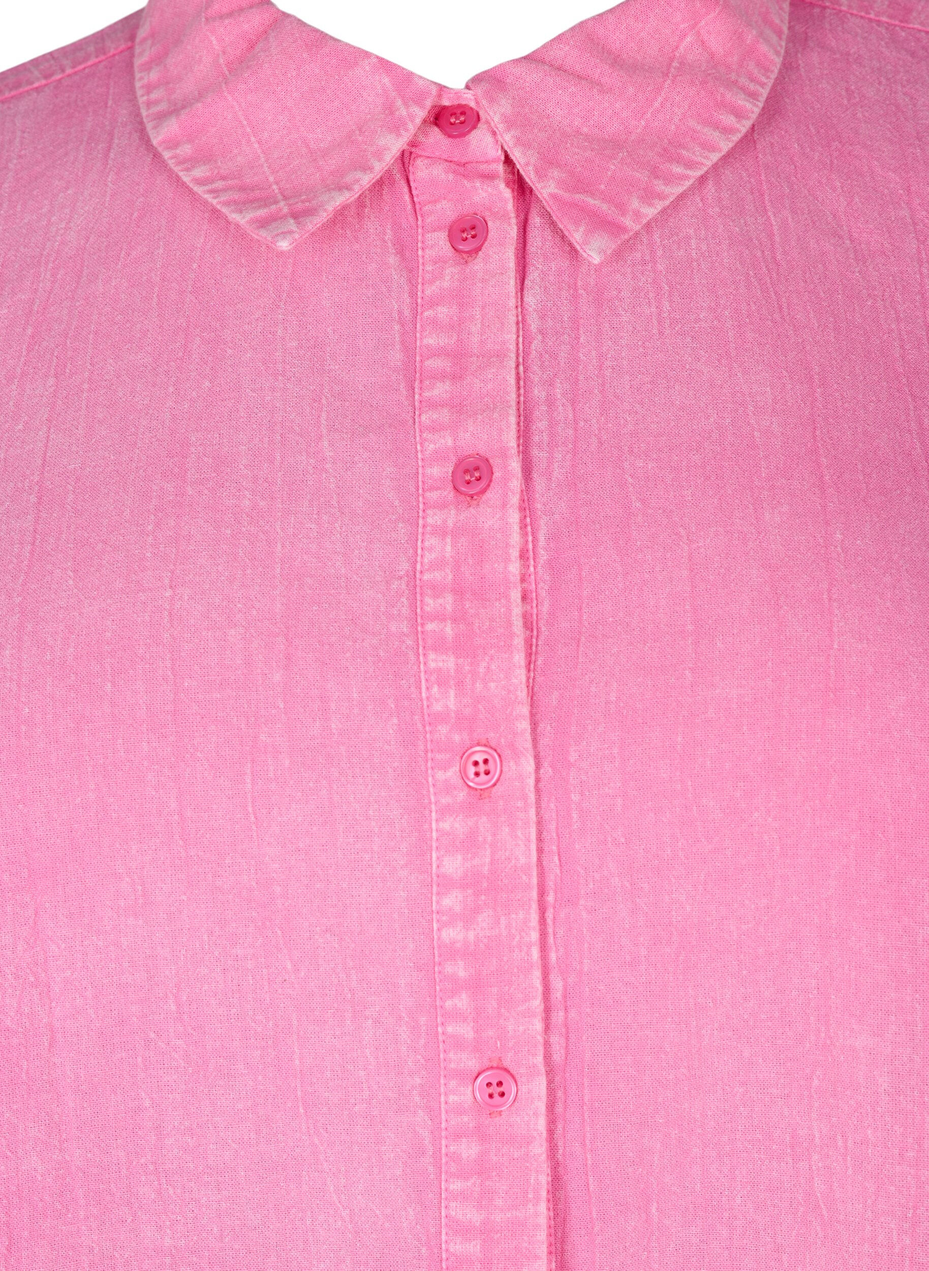 ZizziDenim overhemd in effen kleur, Pink Power, Packshot image number 2