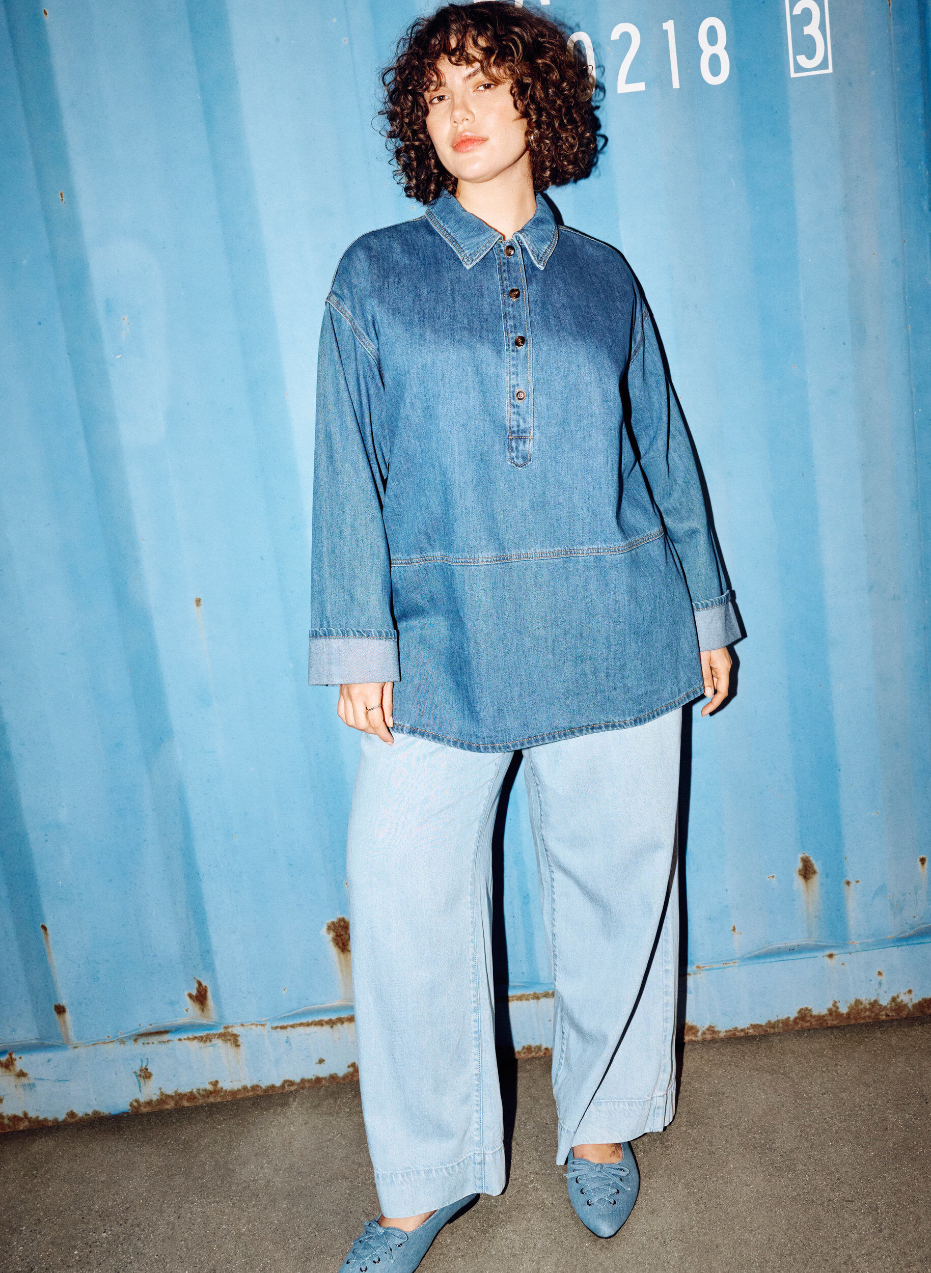 ZizziDenim jogger met wijde pijpen en hoge taille, Blauw, Image image number 0