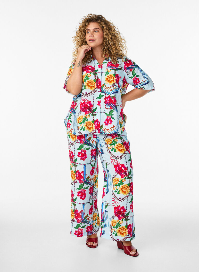 Straight-fit broek met een kleurrijke print, Blauw, Model