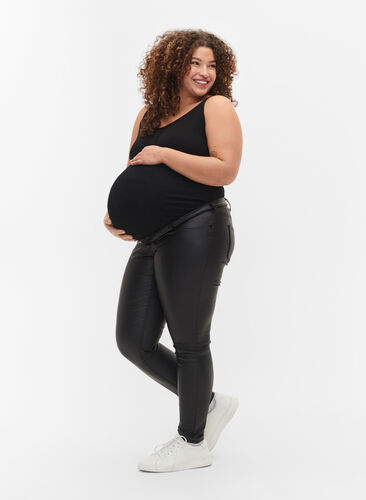 ZizziGecoate zwangerschapsbroek, Zwart, Model image number 0
