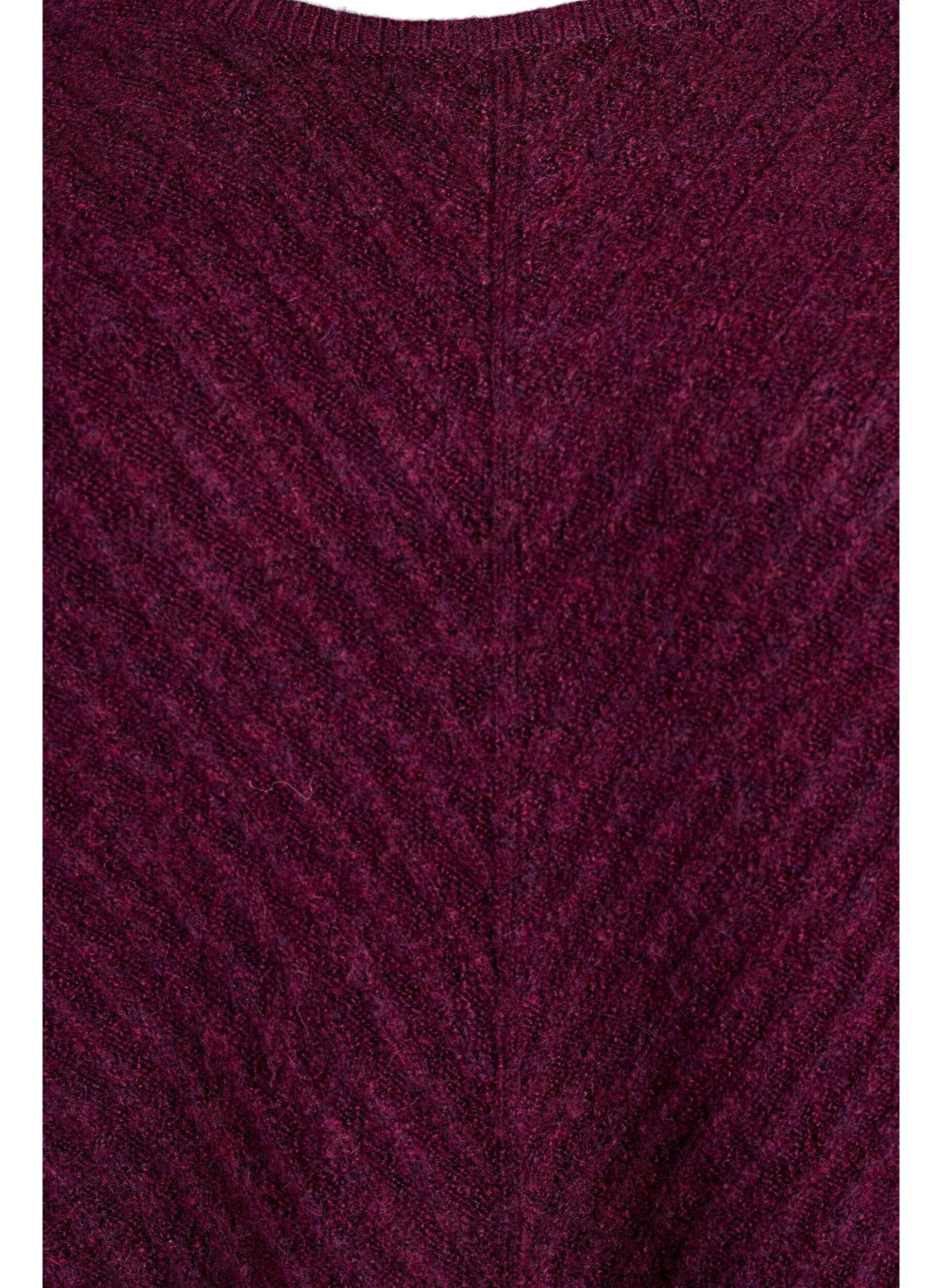 ZizziGebreide blouse met V-vormig geribd patroon en zijsplitjes, Paars, Packshot image number 2