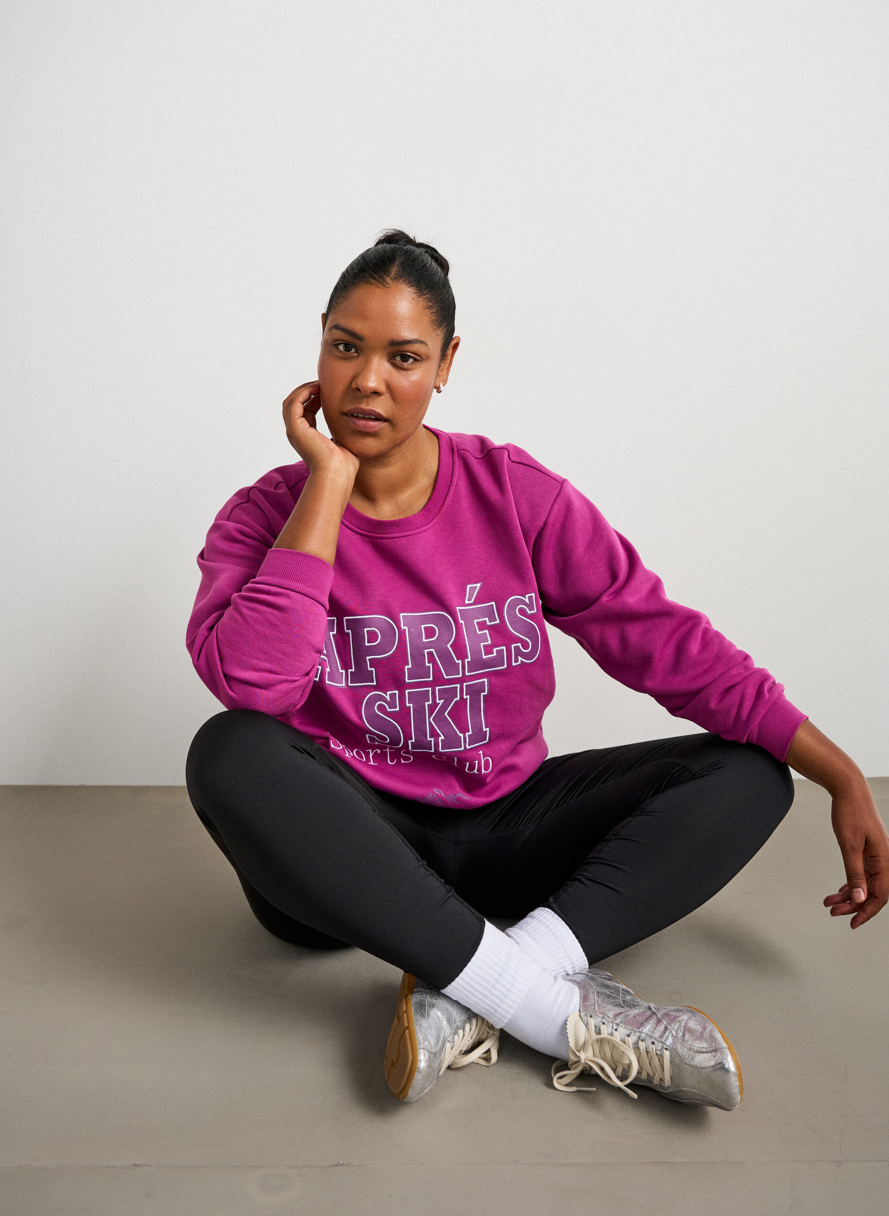 Sweatshirt met tekst print, Paars, Model