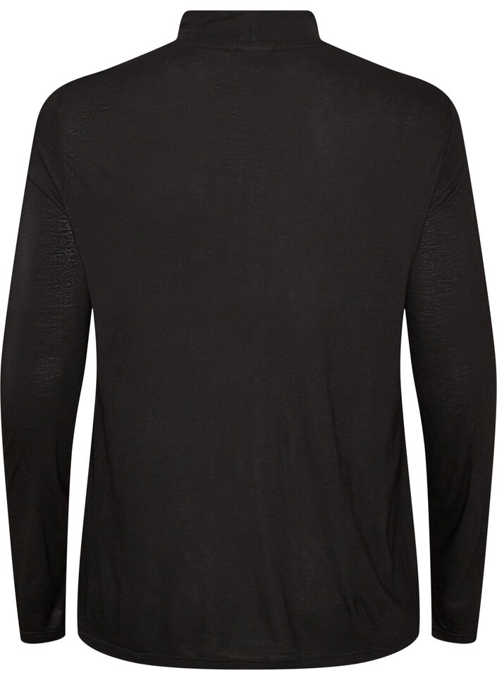 Blouse met hoge hals in viscose jersey, Zwart, Packshot image number 1