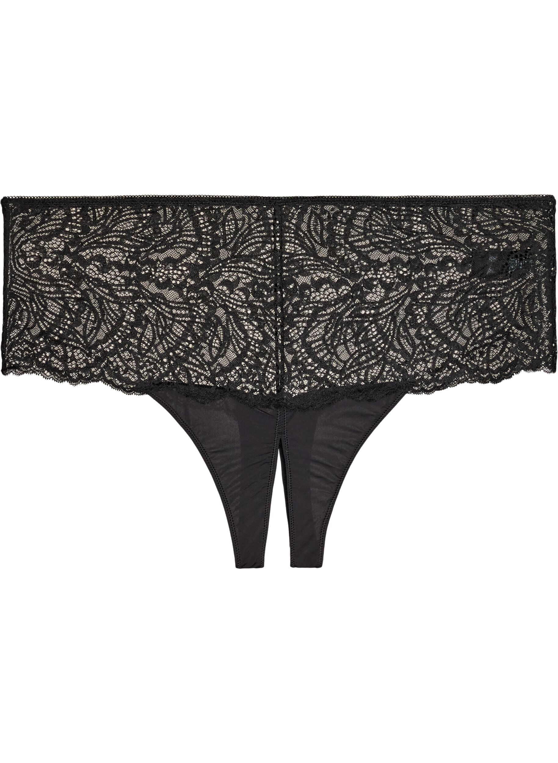 Hipster string zonder kruis met kant en hoge taille