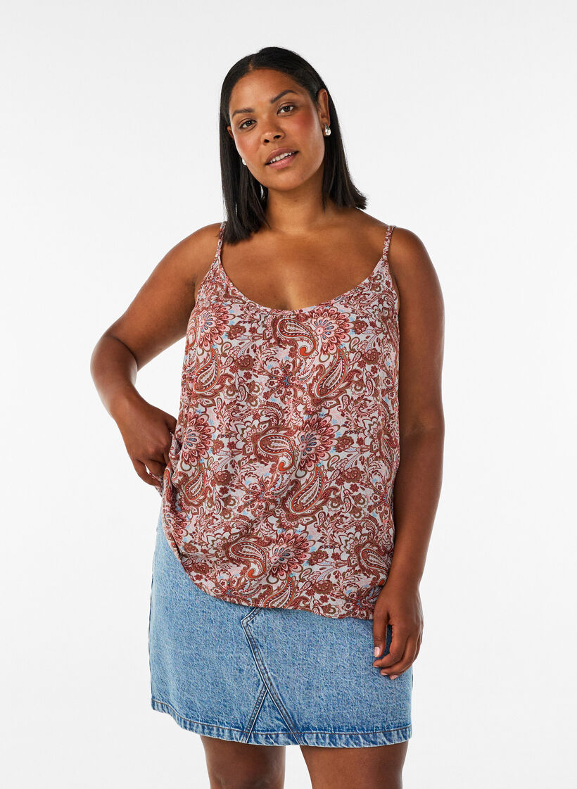Strap top in viscose, Roze, Model image number 0