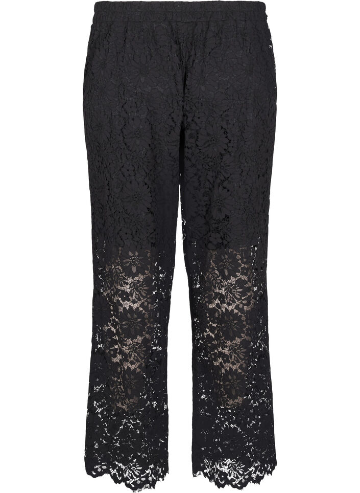 Kanten broek met hoge taille en zakken, Zwart, Packshot image number 1