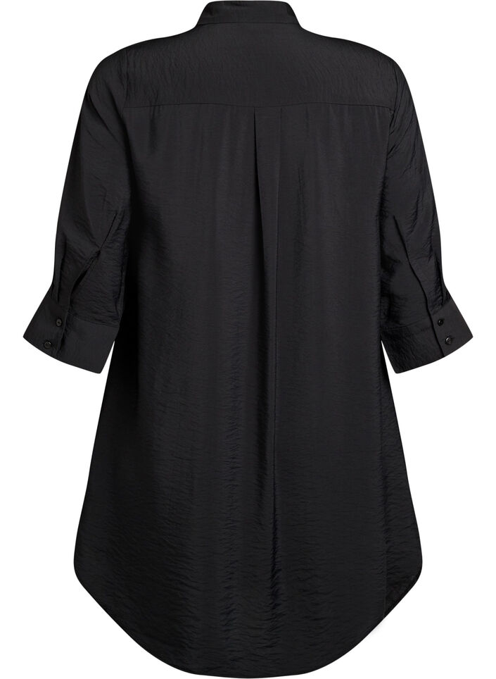 Korte jurk met kraag en borstzak, Zwart, Packshot image number 1