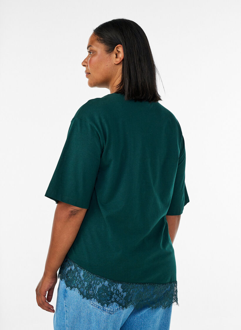 T-shirt met asymmetrische kanten zoom, Groen, Model image number 2