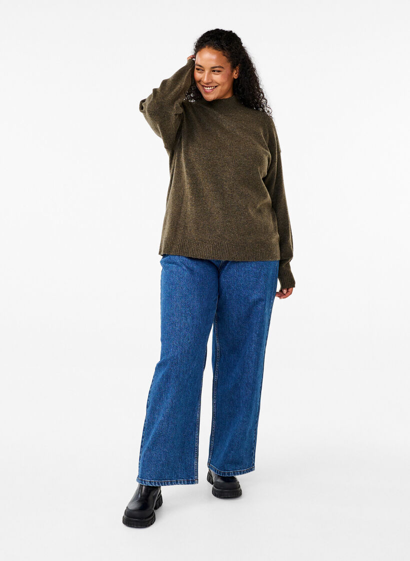 Gebreide wollen blouse met hoge hals, Sea Turtle Mel., Model image number 2