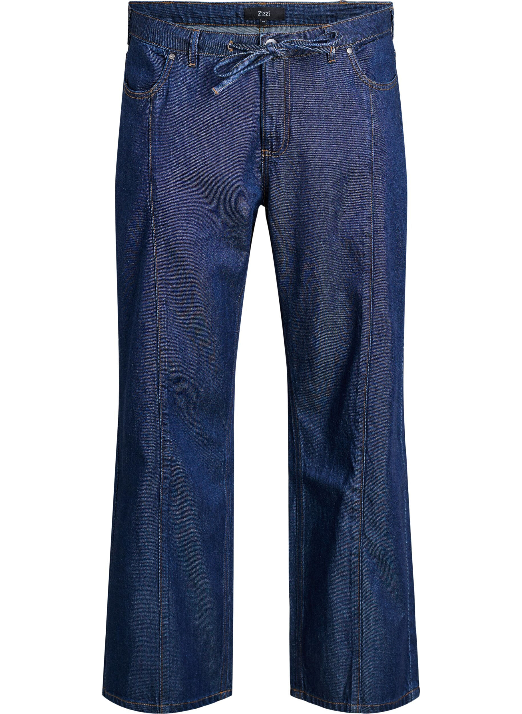 Wide leg jeans met strikceintuur en hoge taille