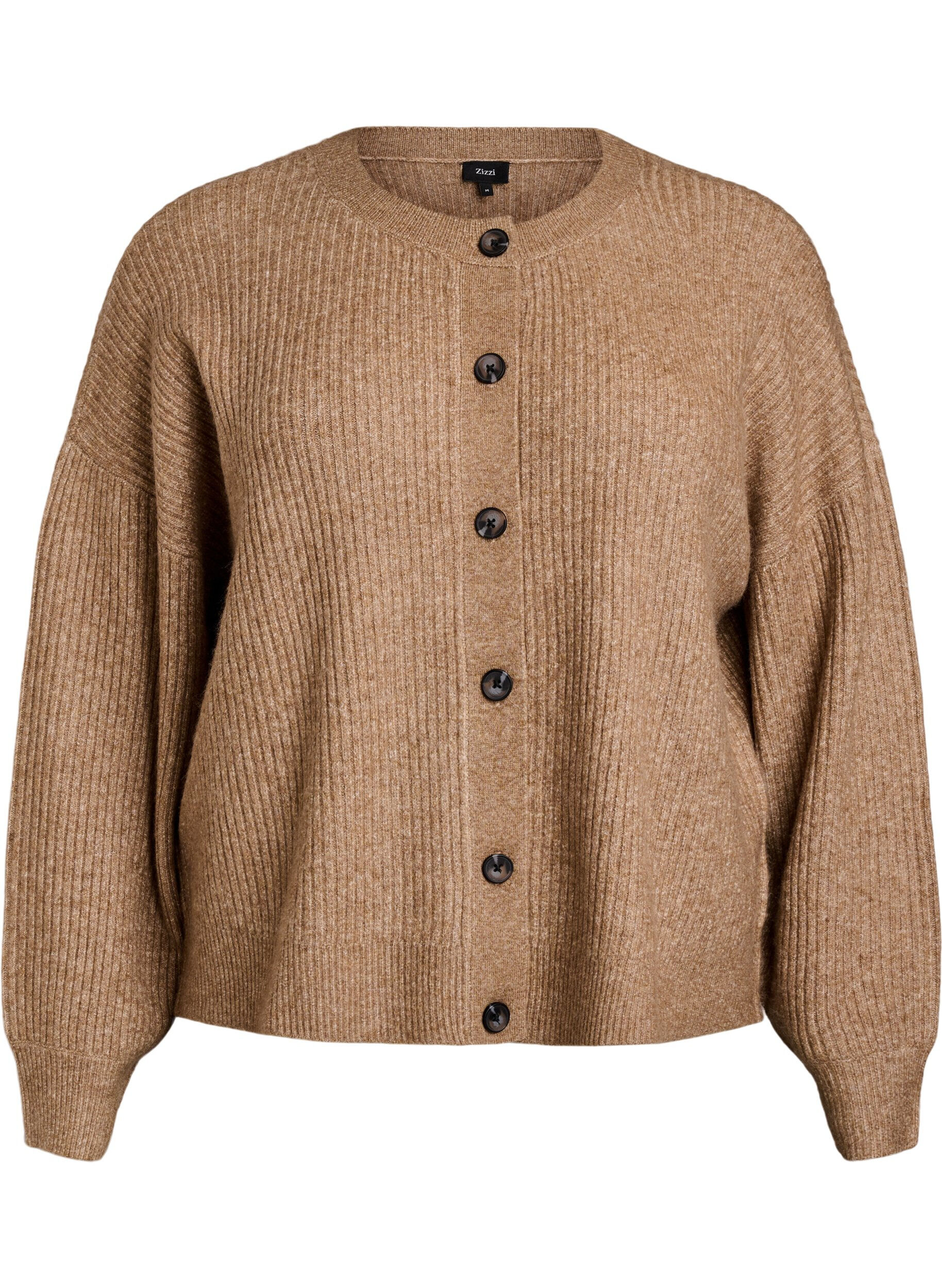 ZizziVest van ribtricot met knopen, Bruin, Packshot image number 0