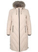 Lange winterjas met haaksluitingen en een nep bontkraag, Beige, Packshot image number 0