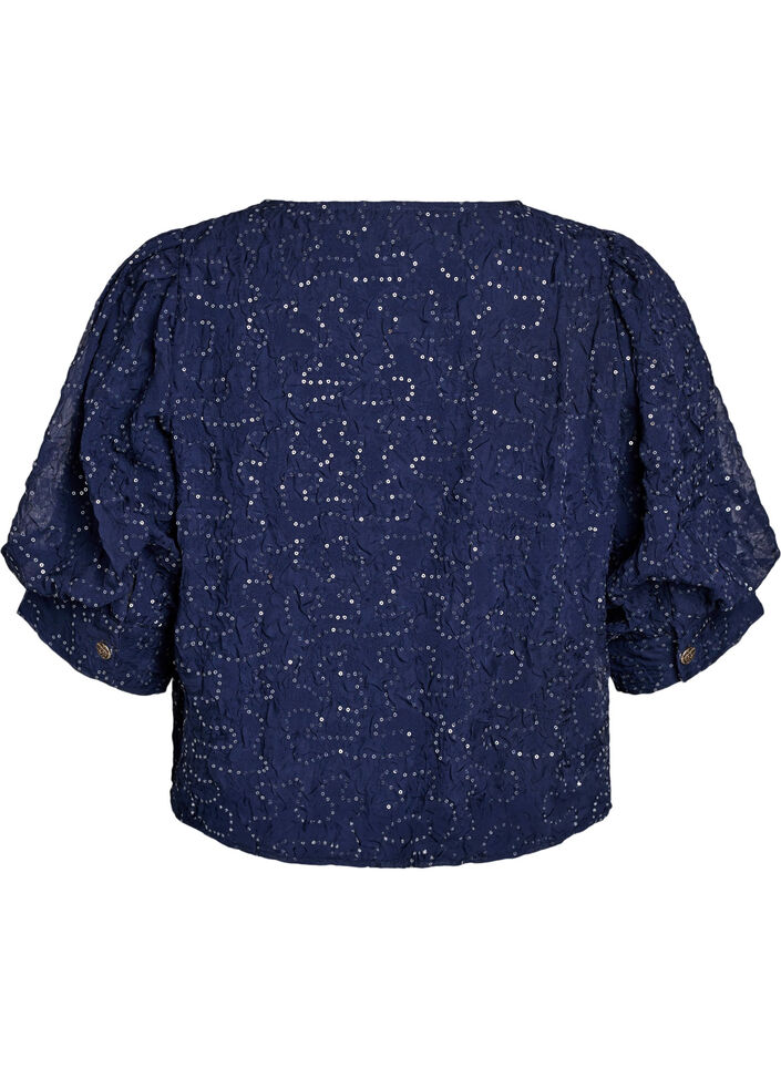 Feestelijke blouse met pailletten en halflange mouwen, Blauw, Packshot image number 1