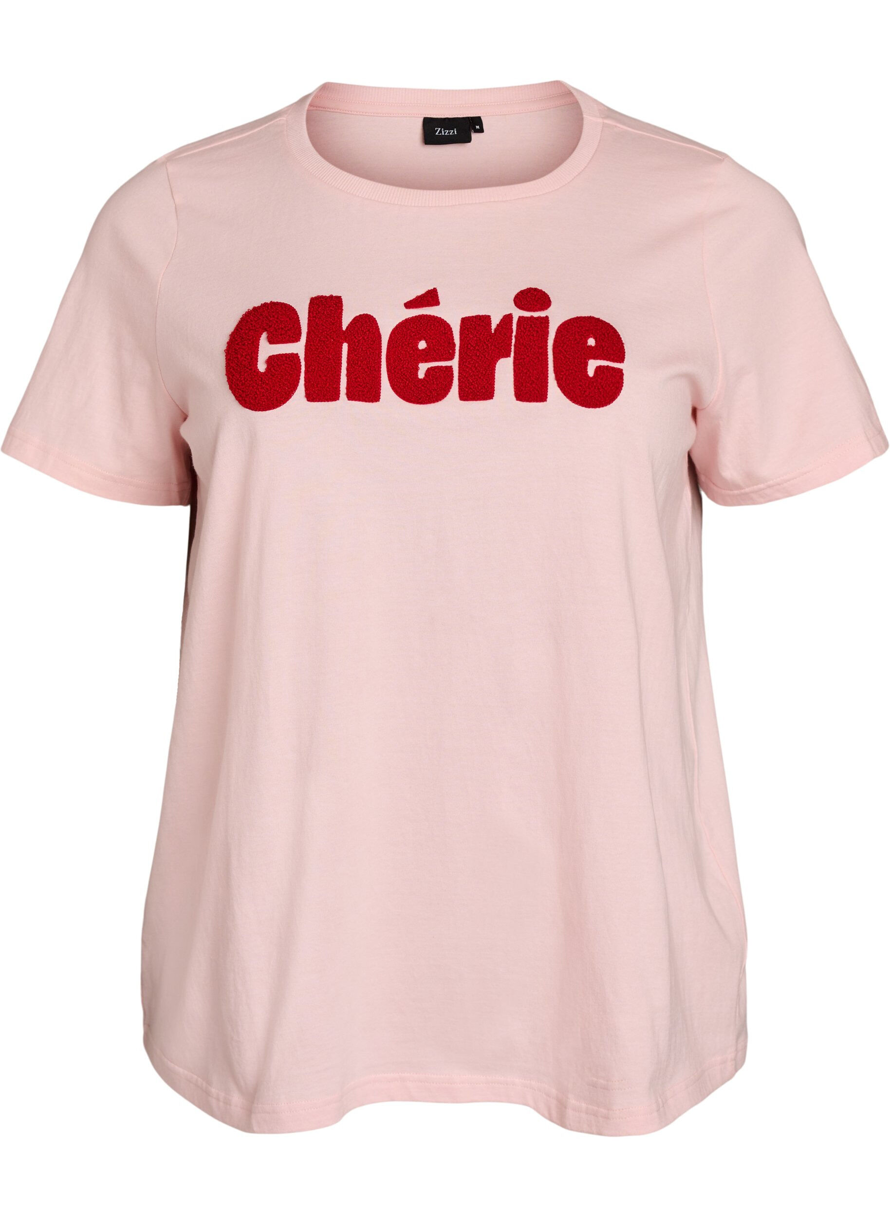 ZizziOrganisch katoenen T-shirt met print aan de voorkant, Roze, Packshot image number 0
