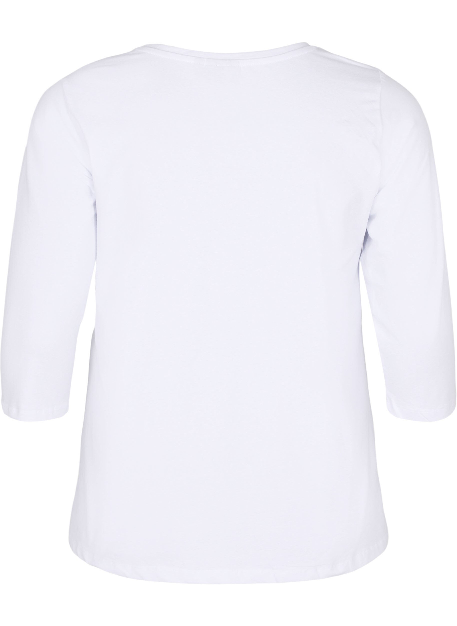 ZizziBasic katoenen t-shirt met 3/4 mouwen, Wit, Packshot image number 1
