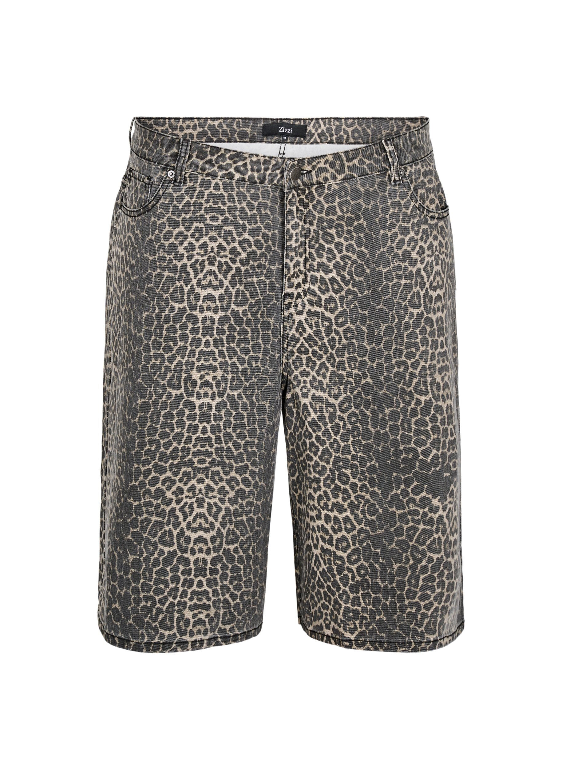 ZizziLuipaardprint denim bermuda shorts, Bruin, Packshot image number 0