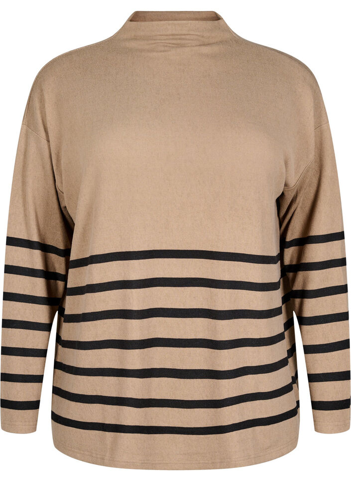 Blouse met een hoge hals en lange mouwen, Beige, Packshot image number 0