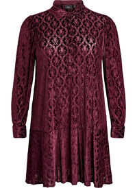 Korte jurk met velours patroon, Rood Korte jurk met velours patroon