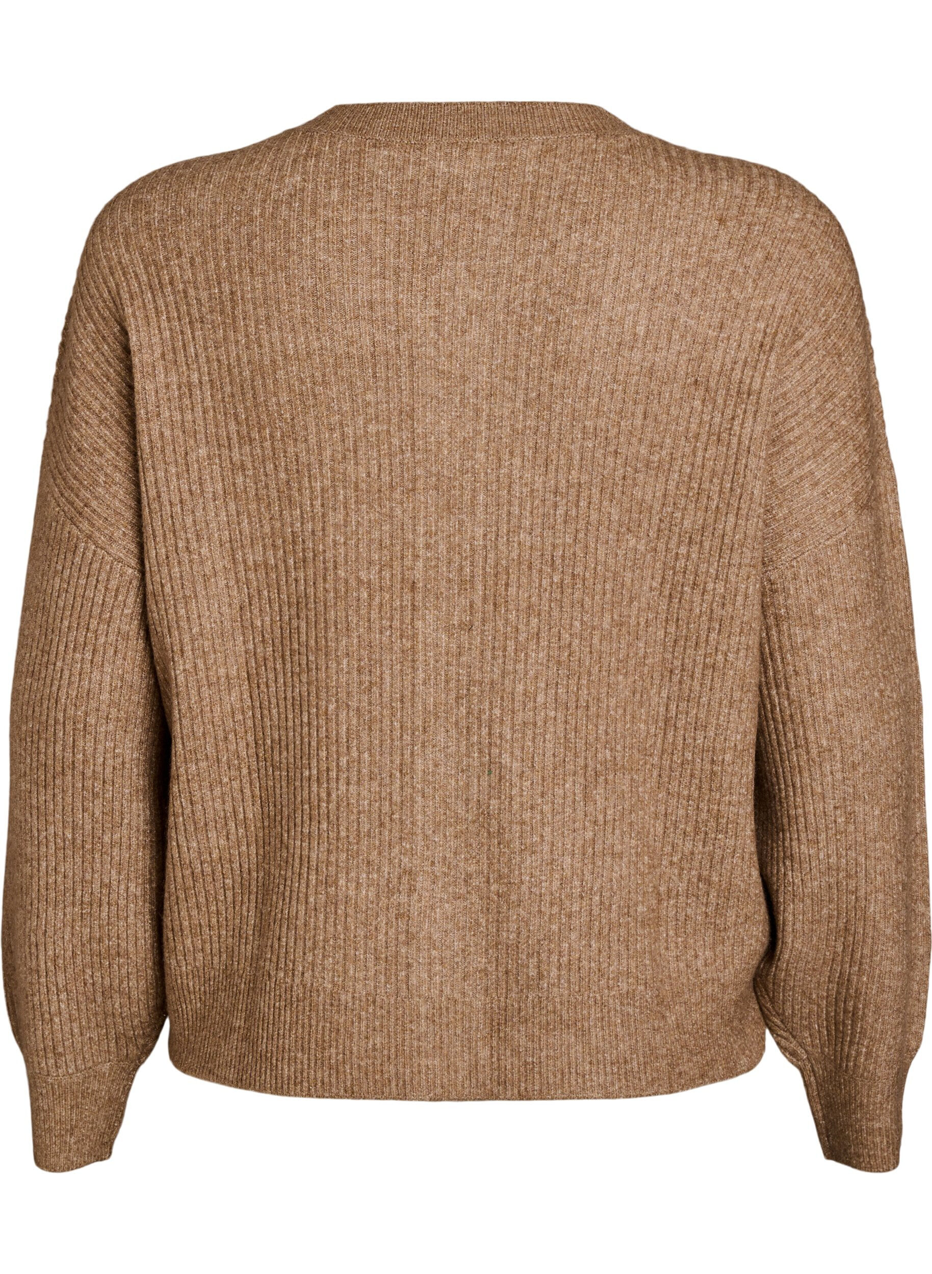 ZizziVest van ribtricot met knopen, Bruin, Packshot image number 1