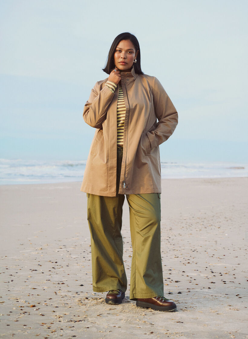 Overgangsjas met zakken en een hoge kraag, Bruin, Image image number 0