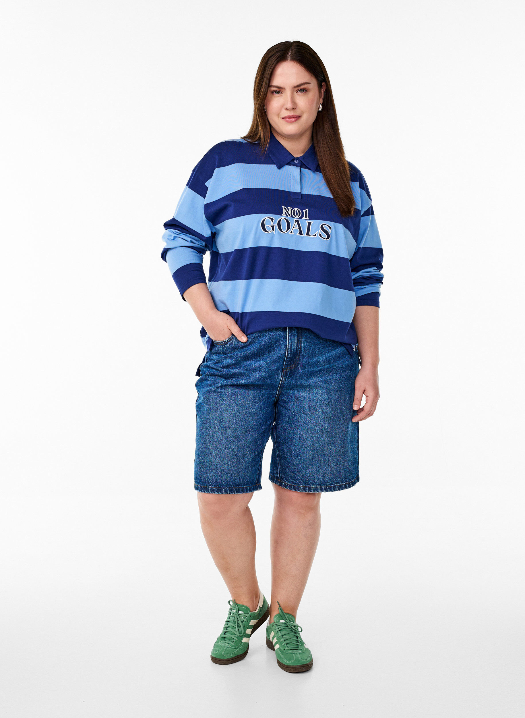 ZizziGestreept poloshirt met geborduurde tekst, Blauw, Model image number 1