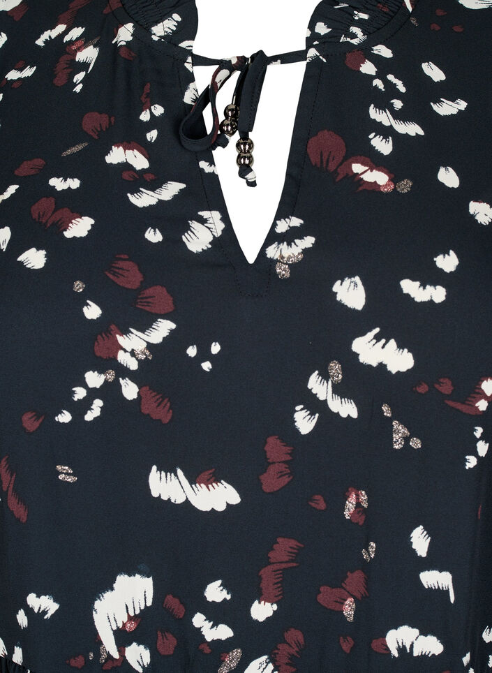 Tuniek met print en een ruchekraag, Black AOP Print, Packshot image number 2