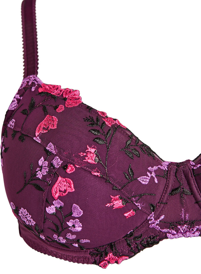 Gewatteerde beha met bloemenborduursel, Paars, Packshot