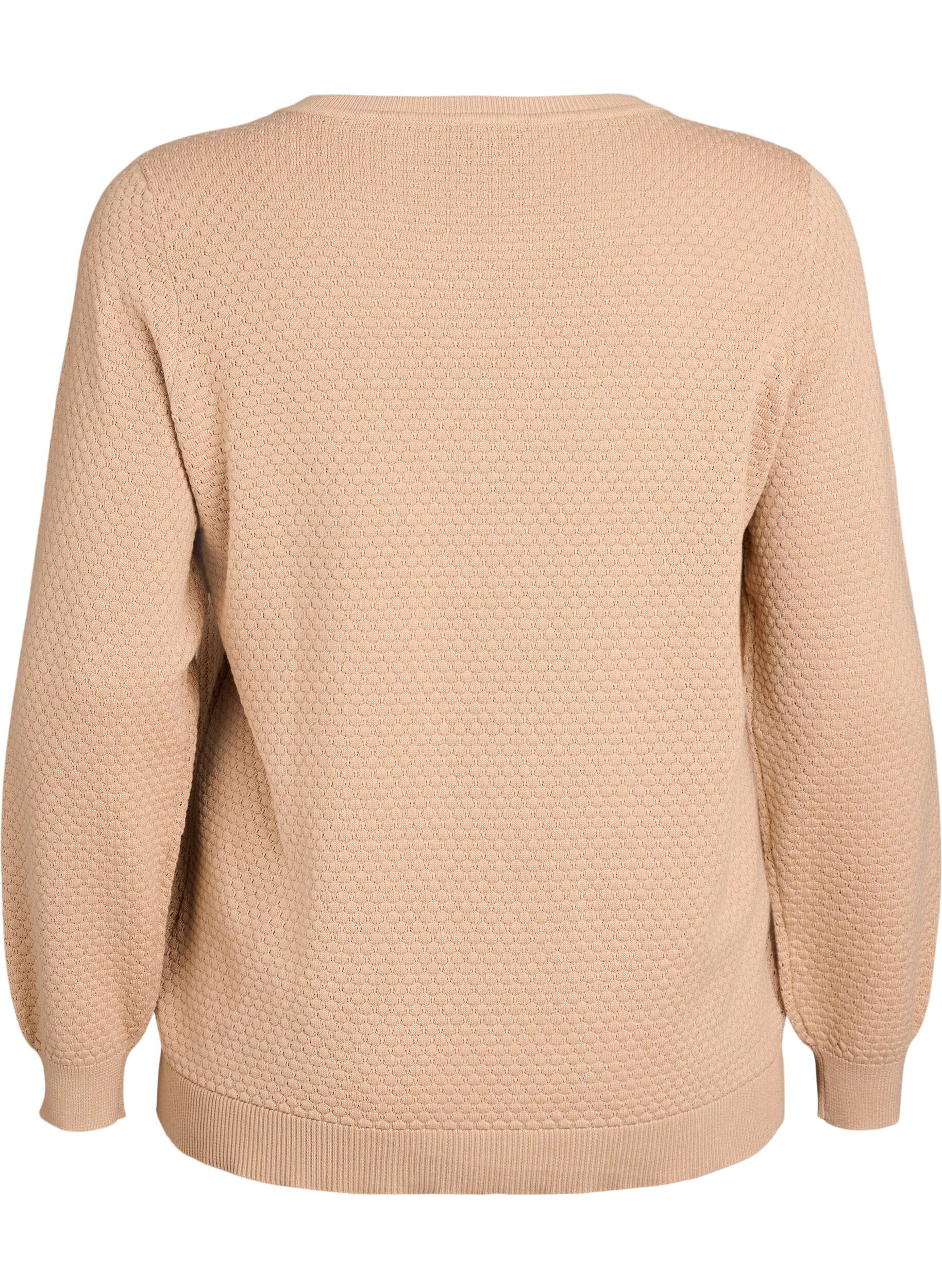 ZizziGebreide blouse van katoen met structuurpatroon, Beige, Packshot image number 1