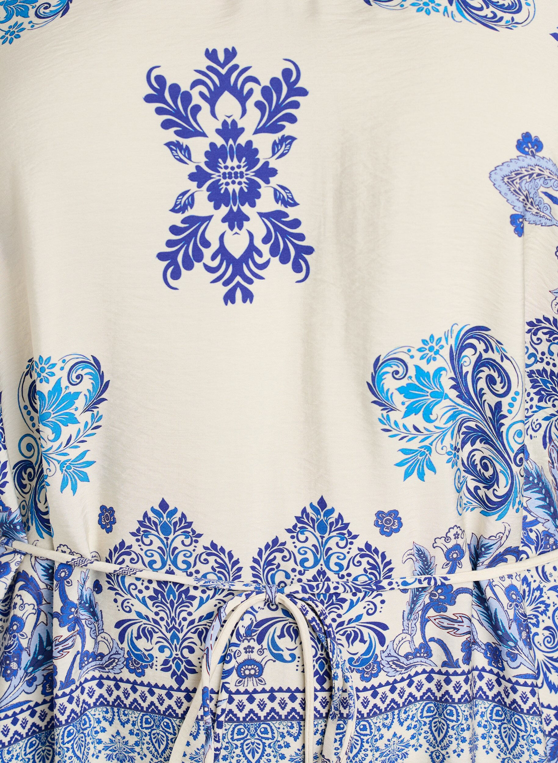 ZizziGedessineerde midi jurk in viscose met strikceintuur, Blauw, Packshot image number 2