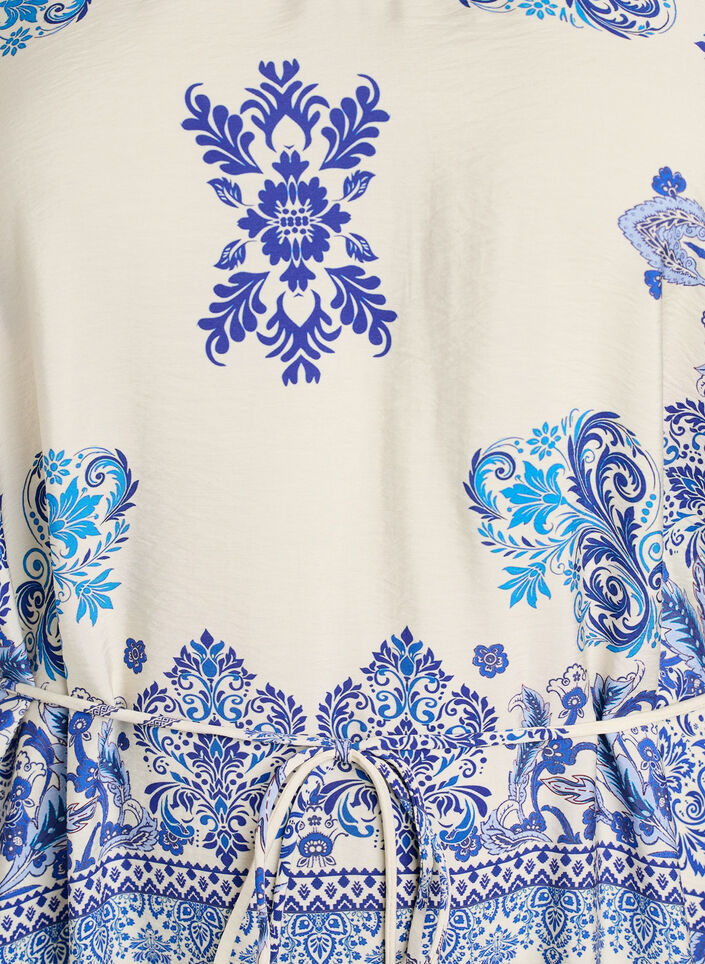 Gedessineerde midi jurk in viscose met strikceintuur, Blauw, Packshot image number 2