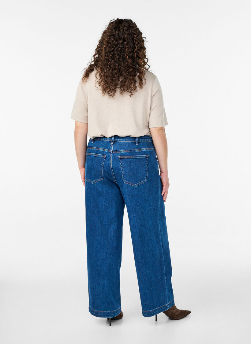 Kiana jeans met een straight-fit en hoge taille, Blauw, Model image number 1