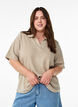 Jerseyblouse met kraag en korte mouwen, Bruin, Model image number 0