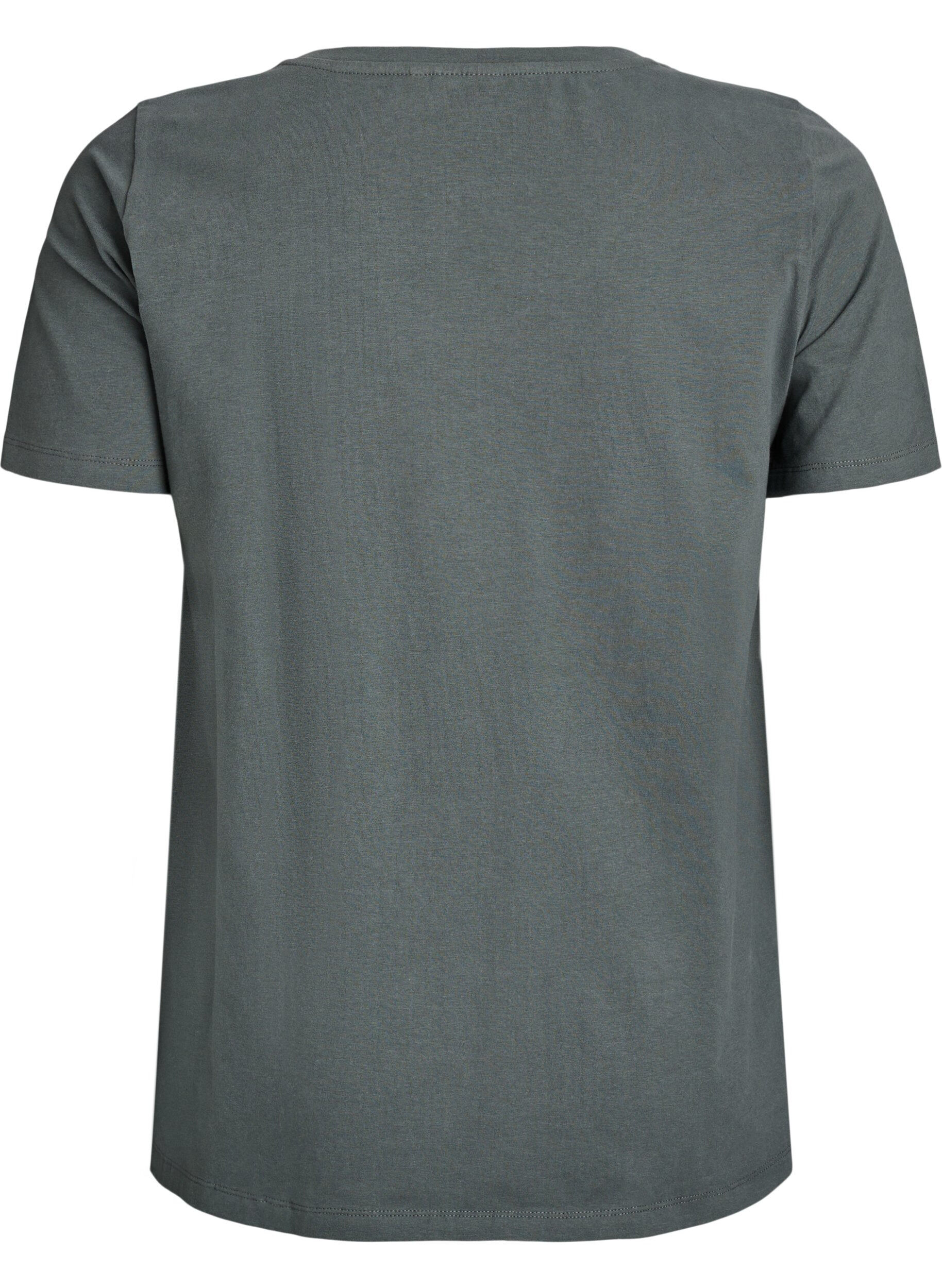 Zizzi T-shirt en coton uni basique, Vert fonc&eacute;, Packshot image number 1