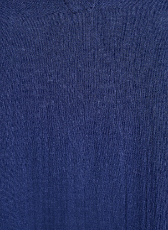 Korte A-lijn jurk in katoenen mousseline, Blauw, Packshot image number 2