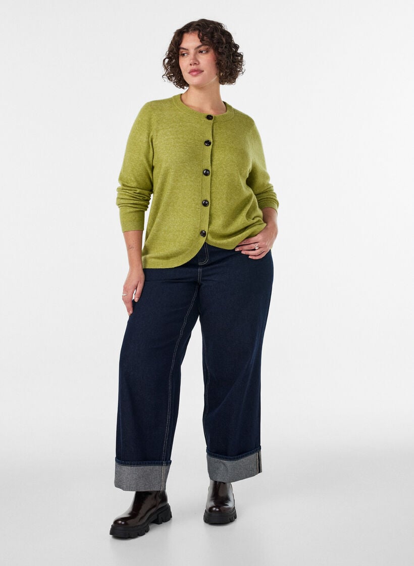 Cardigan met knopen en een ronde voorkant, Groen, Model image number 1