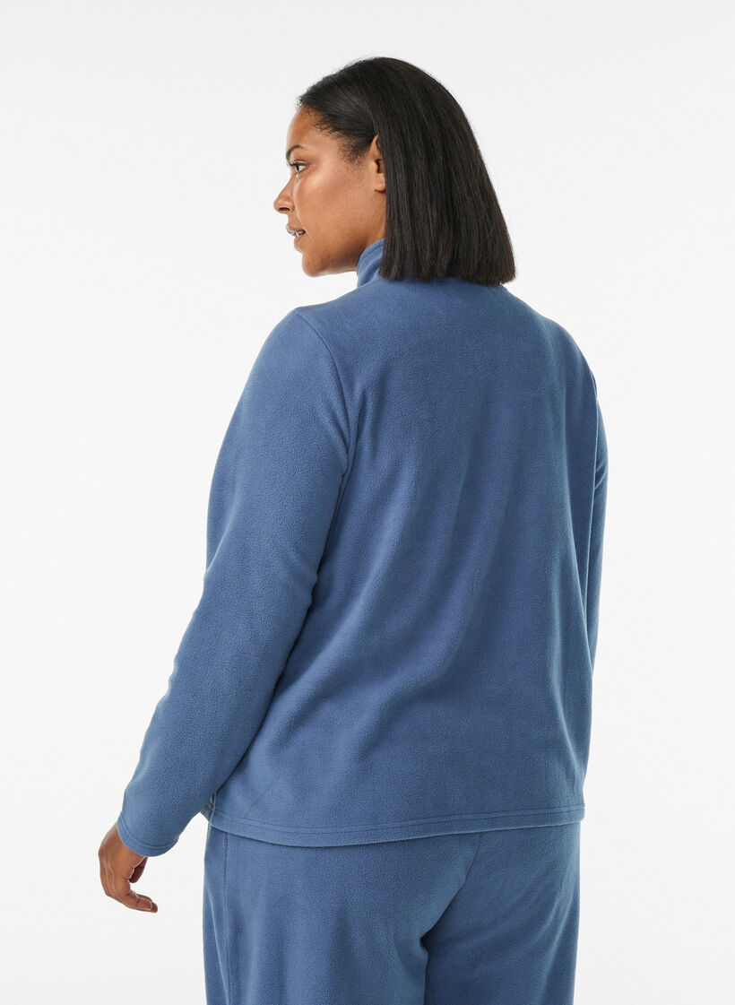 Fleecetop met ritssluiting en hoge kraag, Blauw, Model