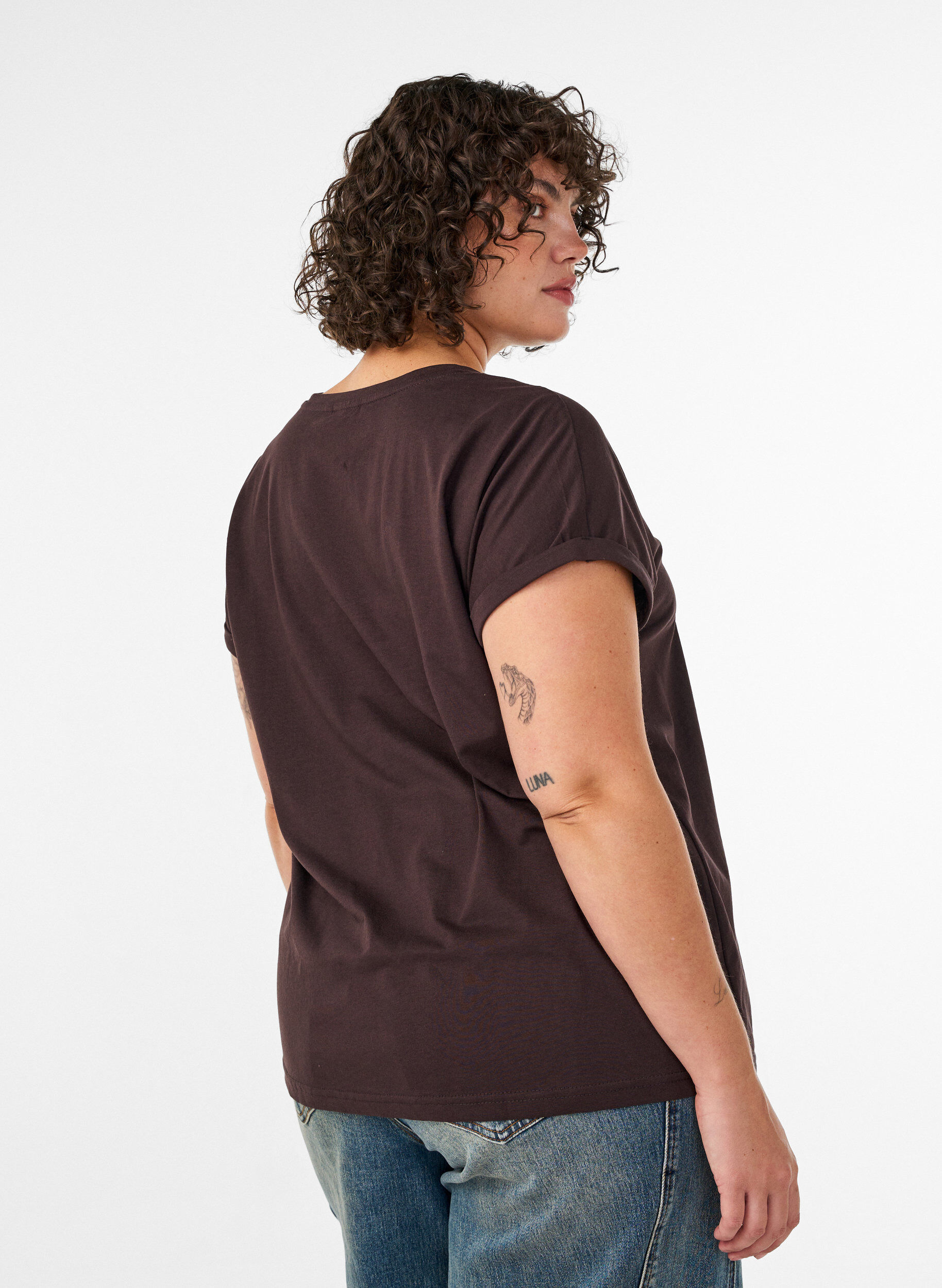 ZizziT-shirt met decoratieve print aan de voorkant, Bruin, Model image number 2
