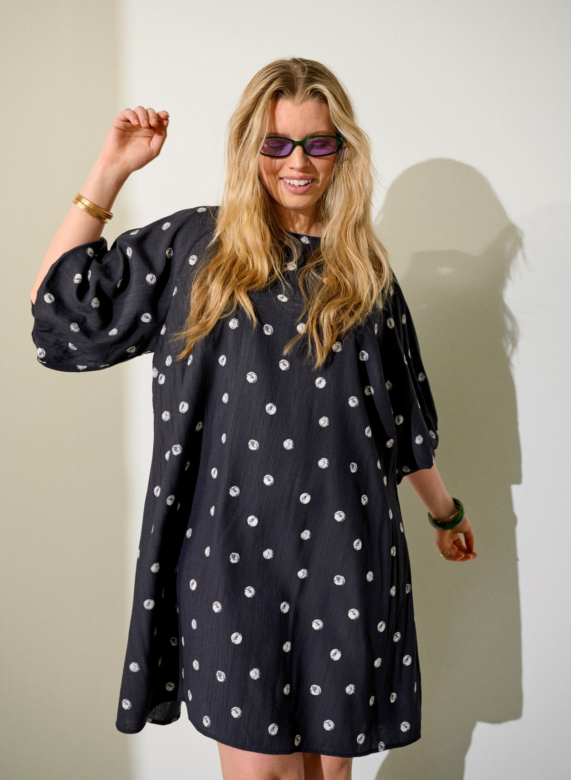 ZizziKorte viscose jurk met ballonmouwen, 9990, Image image number 0